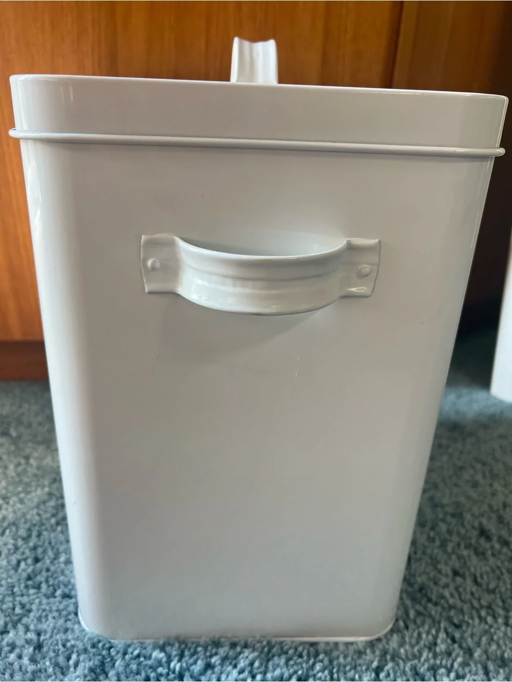 Rae Dunn White 'WOOF' Metal Dog Treat Canister Toy Container